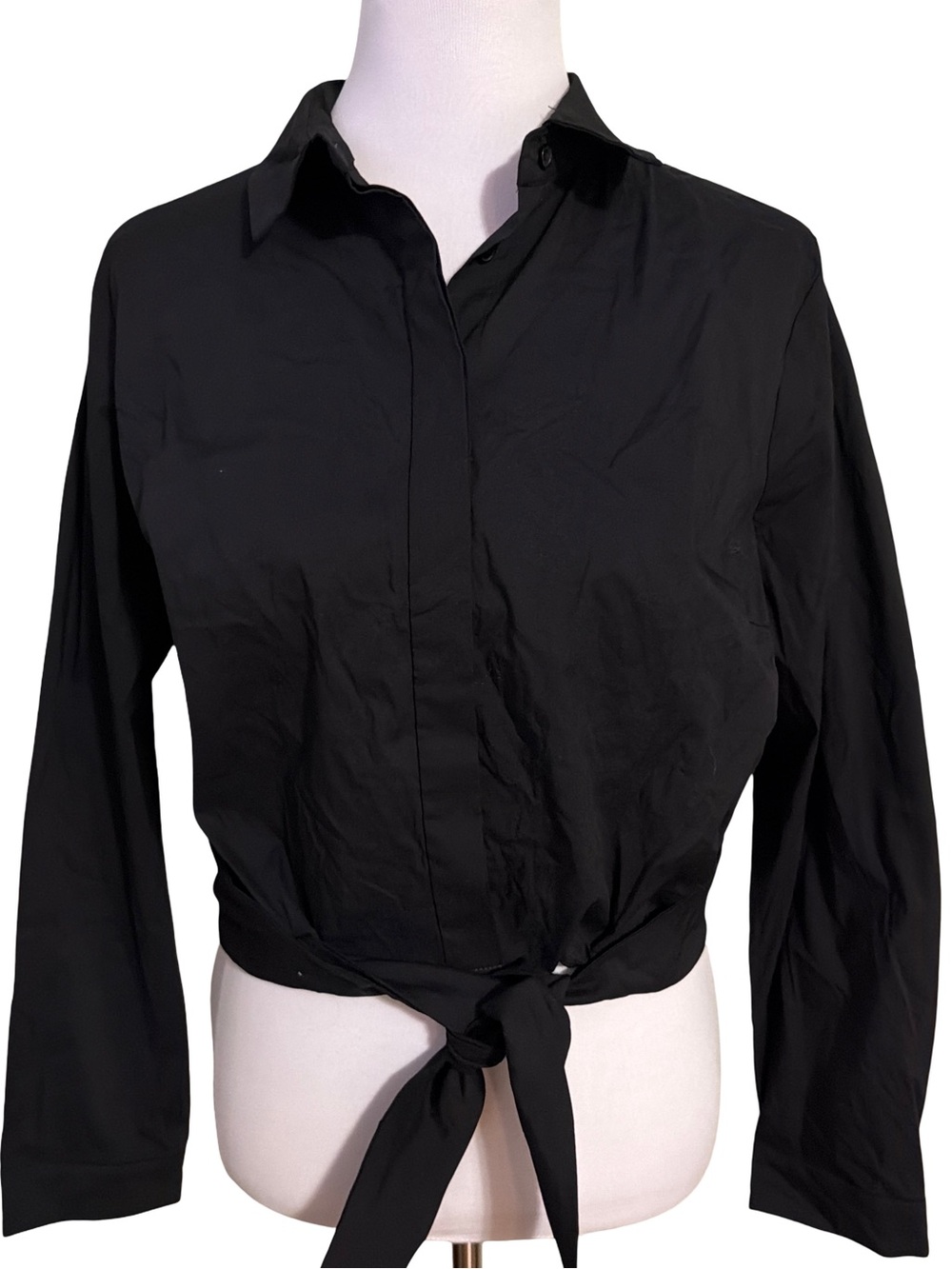 Eloquii Black Tie-Front Button Down Shirt